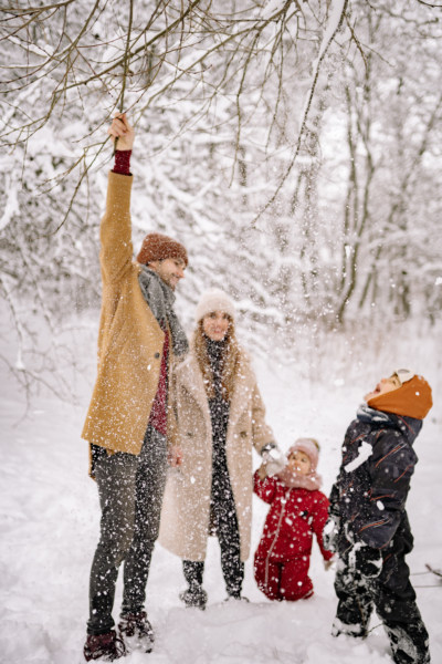 Family having fun in the snow